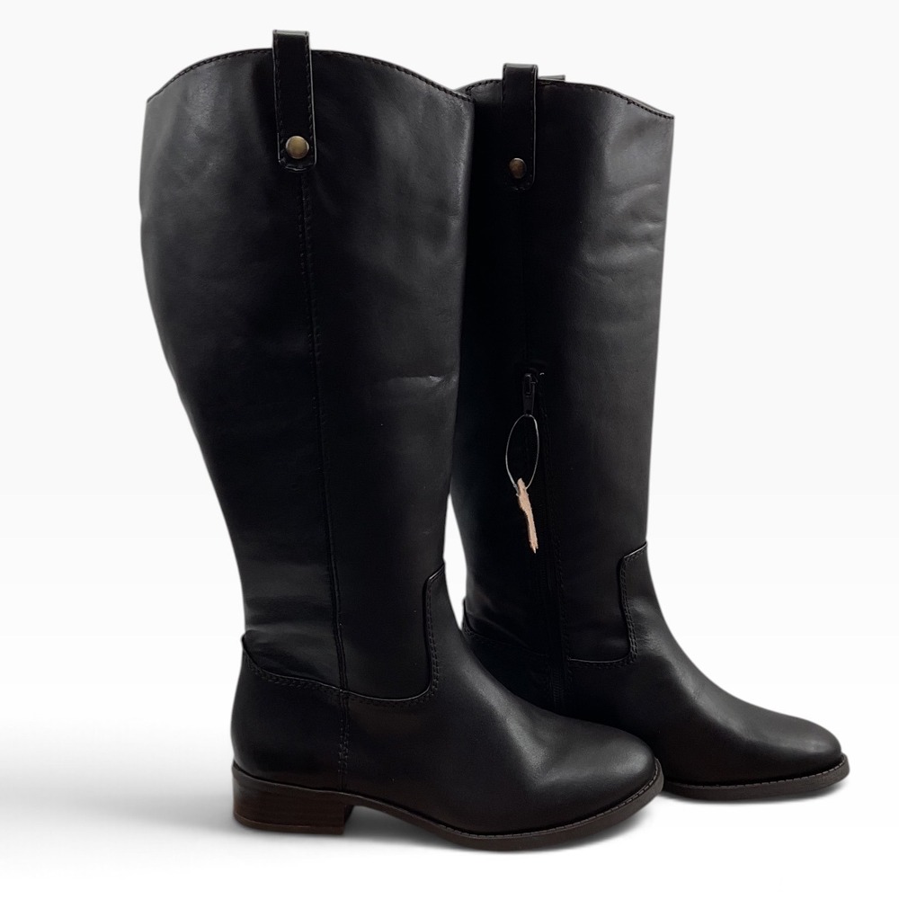 INC International Concepts Womens Black Leather Knee High Riding Boots Side Zip